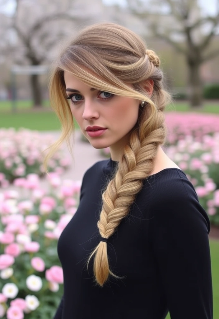 25 Beautiful Hairstyles With Wispy Bangs That Will Make Heads Turn! - 21. Elegant Side Braid