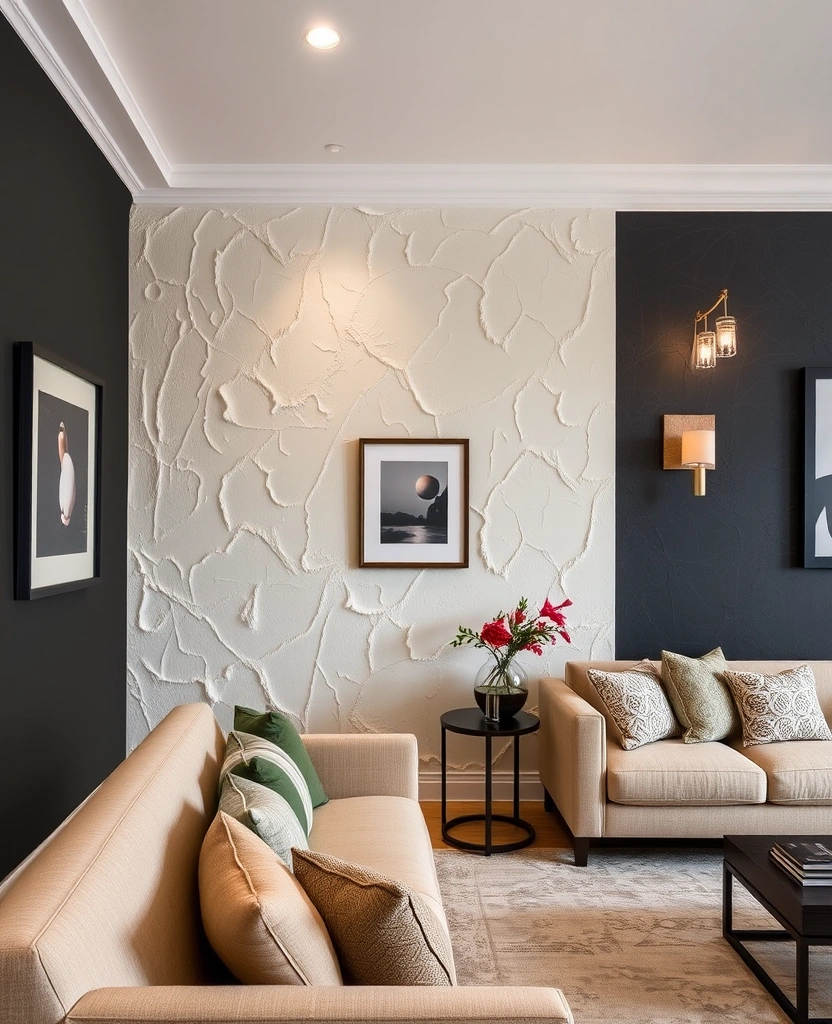 24 Black and Cream Living Rooms That Will Leave You Speechless! - 20. Artistic Wall Treatments