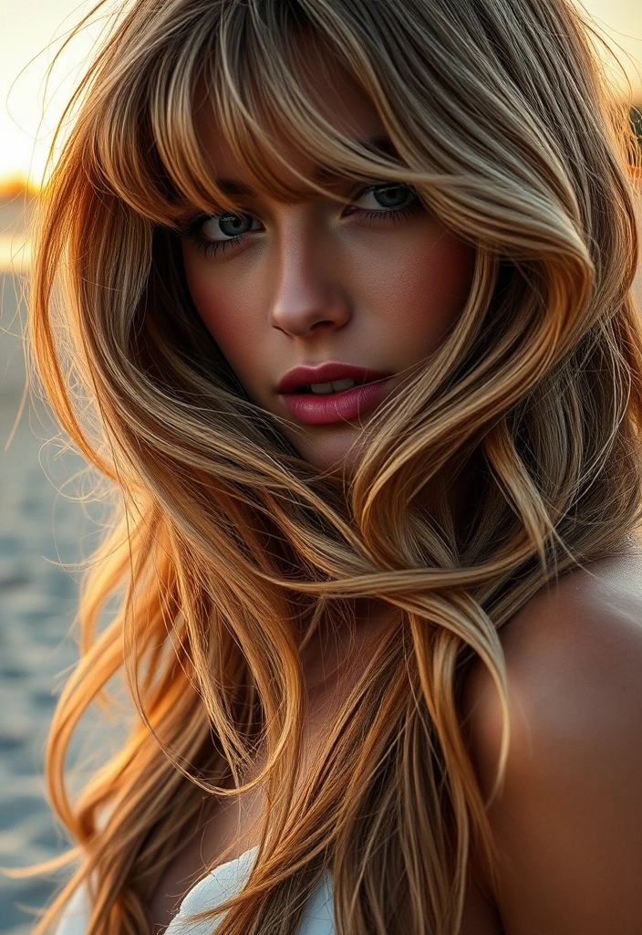 25 Beautiful Hairstyles With Wispy Bangs That Will Make Heads Turn! - 1. The Effortless Beachy Waves