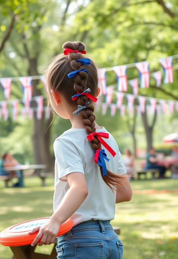 21 Patriotic and Stylish 4th of July Hairstyles That'll Make You Shine! - 8. Braided Ponytail with Ribbons