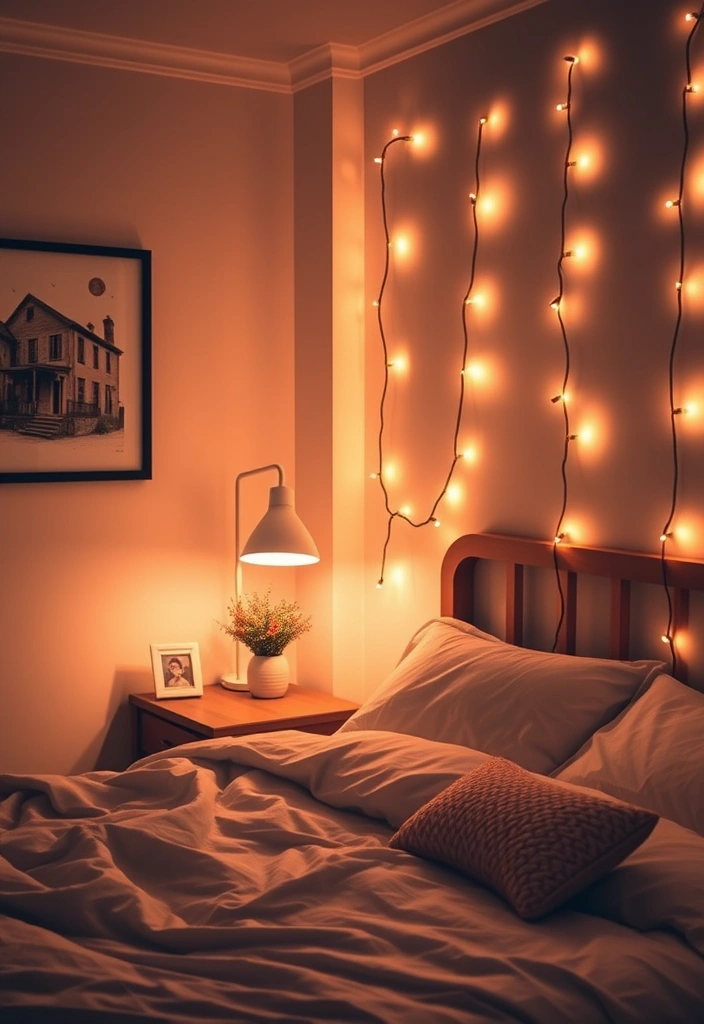 25 Charming Small Bedroom Decor Ideas for Women That Will Transform Your Space! - 18. Add Warm Lighting for a Cozy Feel