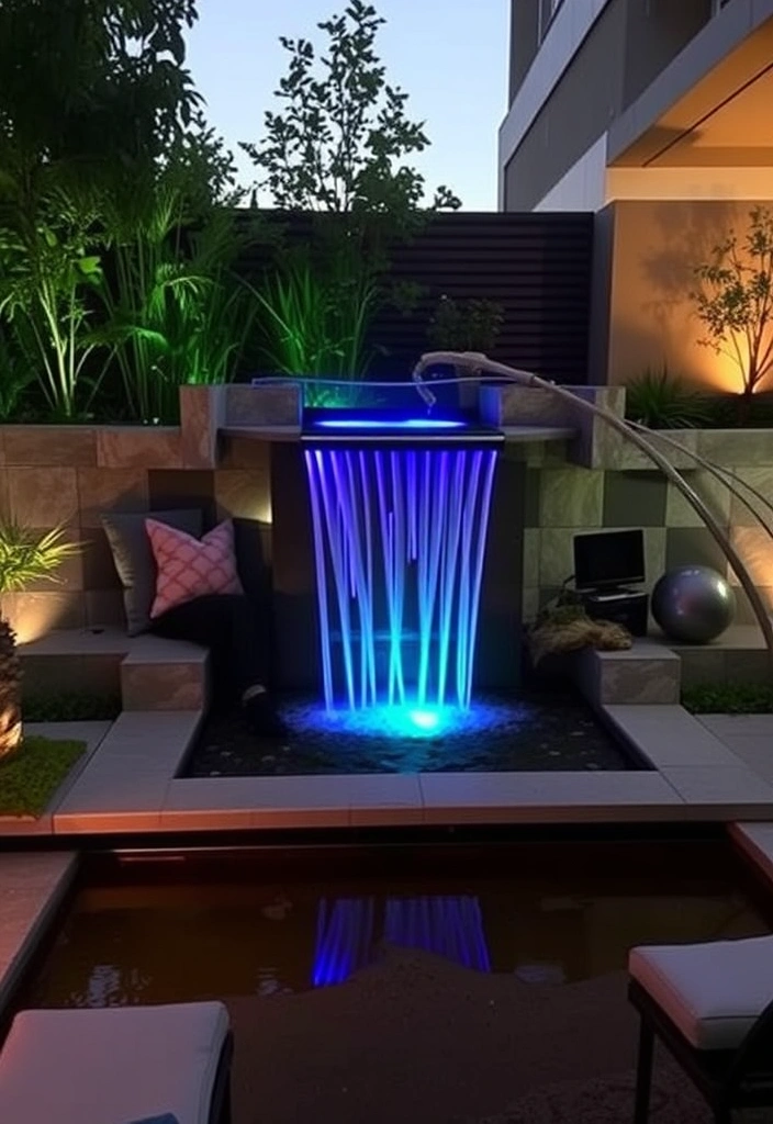 25 Small Garden Waterfalls Ideas That Will Transform Your Backyard into a Paradise! - 20. Smart Waterfall with Lighting