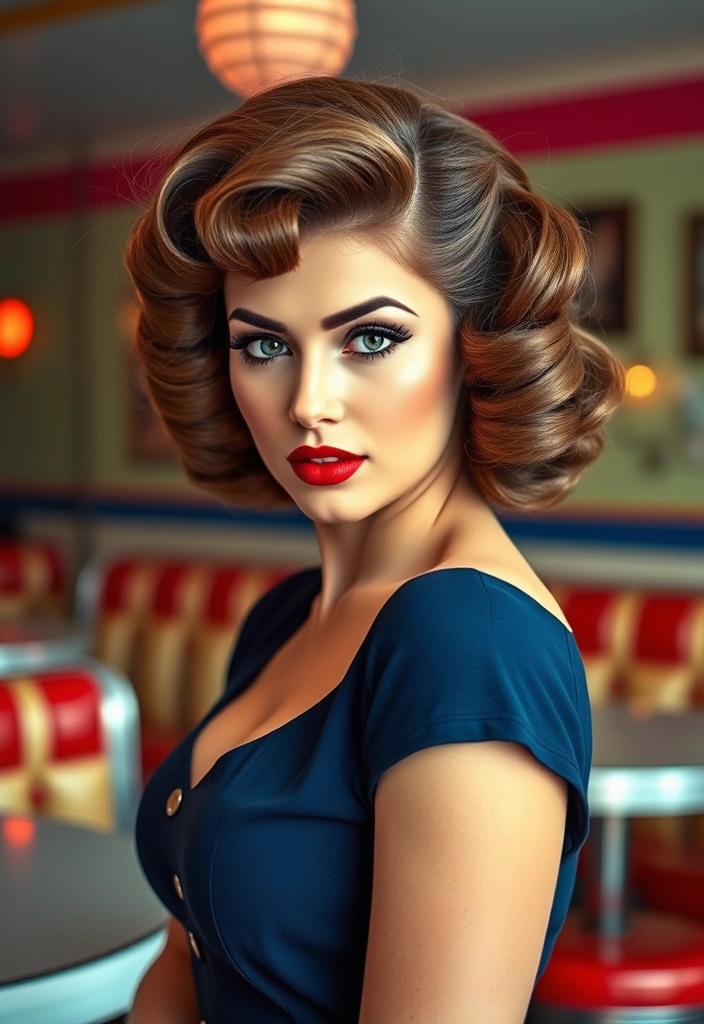 25 Beautiful Hairstyles With Wispy Bangs That Will Make Heads Turn! - 5. Vintage-Inspired Pin-Up