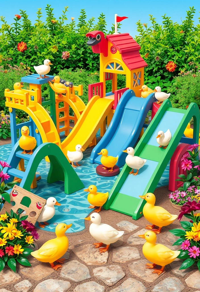 22 Best DIY Duck Enclosure Ideas That Will Make Your Ducks Feel Right at Home! - 7. Colorful Duck Playground