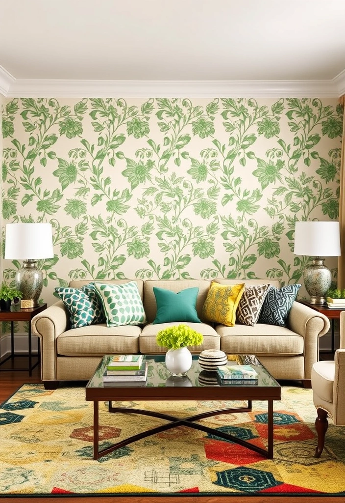 27 Sage Green Living Room Ideas That'll Make You Fall in Love with Your Space! - 4. Playful Patterns