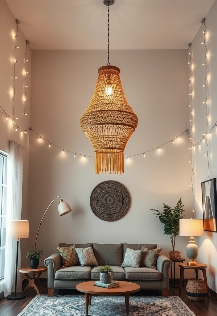 23 Inspiring Boho Living Room Ideas That Will Transform Your Space! - 9. Statement Lighting