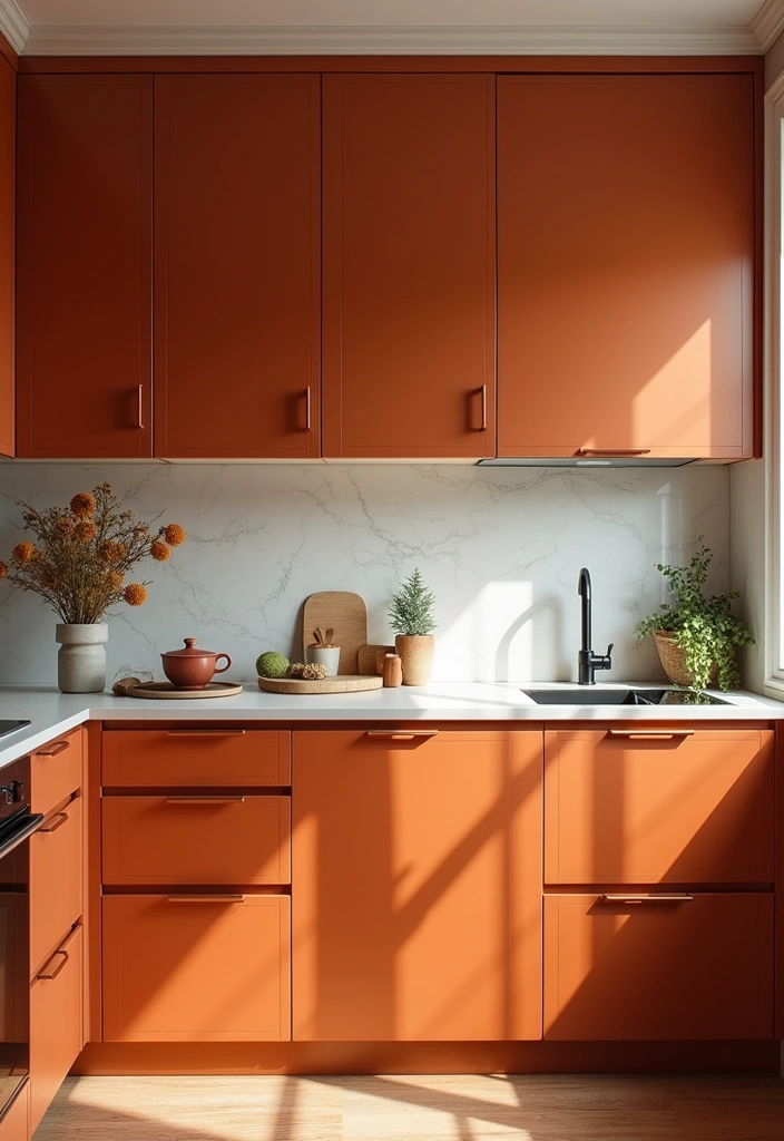 21 Kitchen Cabinet Colors That Hide Dirt (You Won't Believe #10!) - 19. Burnt Orange