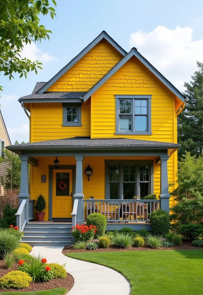 28 Best Paint Colors for a Modern House Exterior That Will Turn Heads! - 14. Radiant Sunflower Yellow