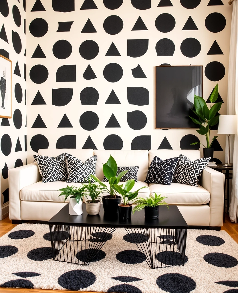 24 Black and Cream Living Rooms That Will Leave You Speechless! - 18. Geometric Patterns