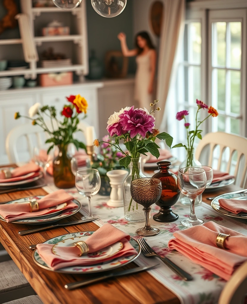 23 Cottagecore Kitchen Designs That Will Make You Feel Like You’re in a Fairytale! - 18. Whimsical Table Settings