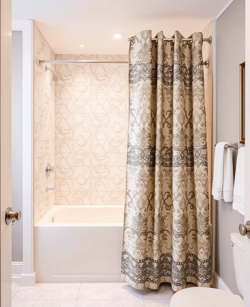 23 Modern Organic Bathroom Decor Ideas That Will Transform Your Space! - 28. Elegant Shower Curtains