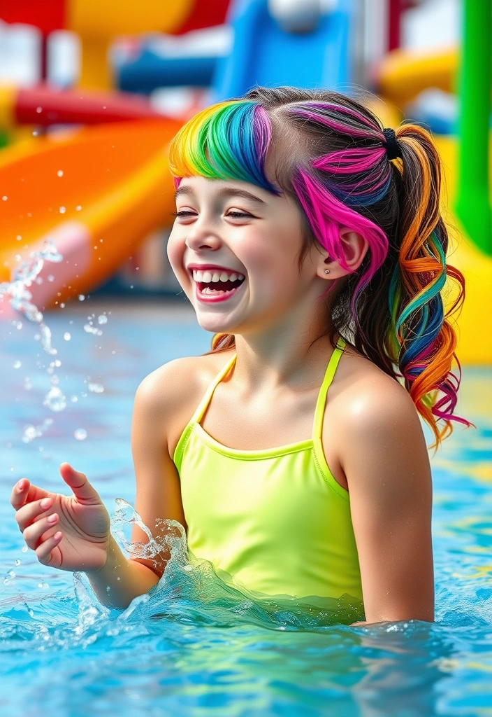 23 Trendy Waterpark Hairstyles That Will Make a Splash This Summer! - 21. Rainbow Hair with Waves