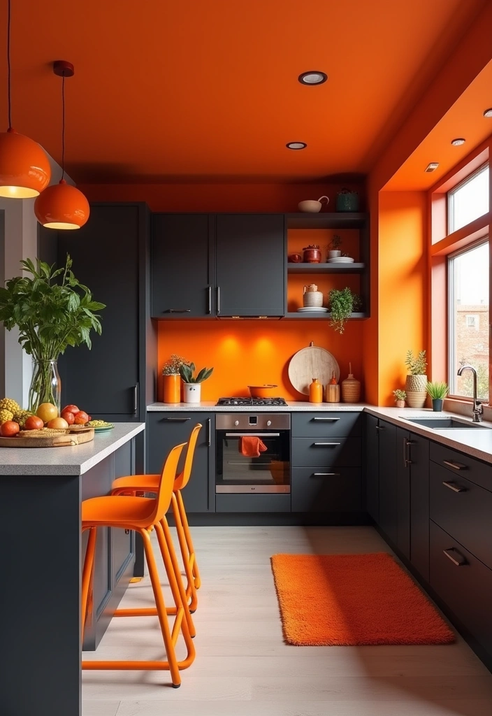 26 Stunning Kitchen Color Combinations That Will Transform Your Cooking Space (You Won't Believe #14!) - 15. Bold Orange and Charcoal