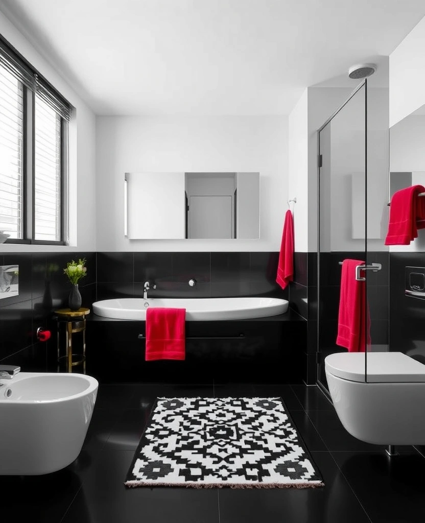 26 Stunning Black And White Bathroom Designs That Will Leave You Speechless! - 16. High-Contrast Accents