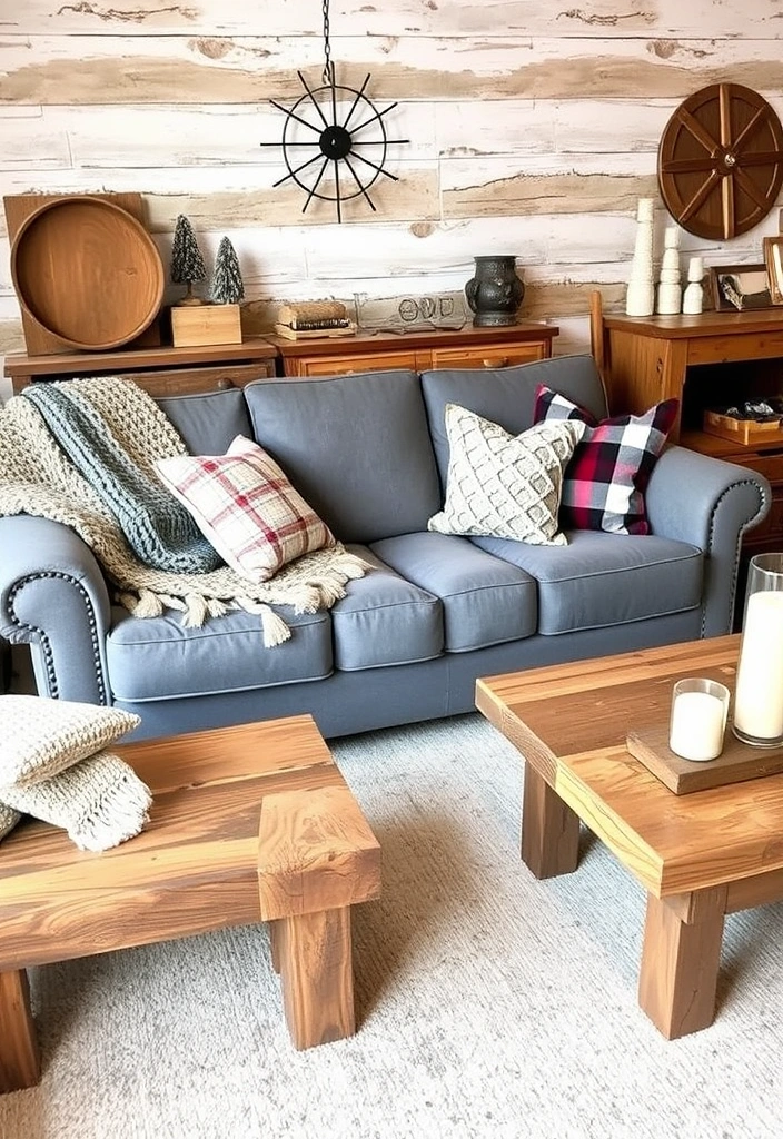 26 Grey Couch Living Room Ideas That'll Make You Want to Redecorate Immediately! - 4. Rustic Charm