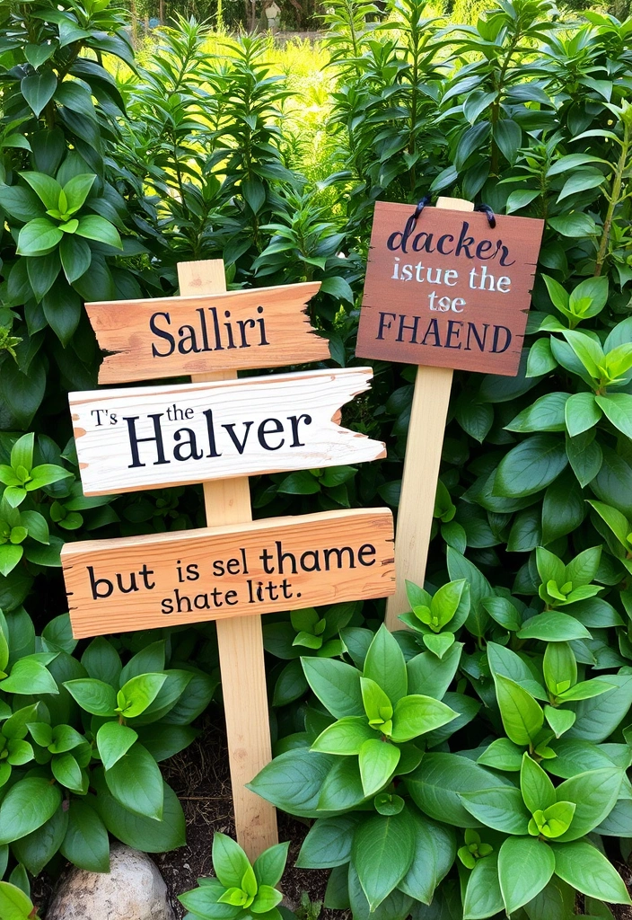 28 Shade Garden Design Layout Ideas That Will Transform Your Outdoor Space! - 17. Unique Garden Signs