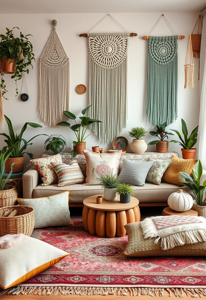 27 Sage Green Living Room Ideas That'll Make You Fall in Love with Your Space! - 11. Bohemian Bliss