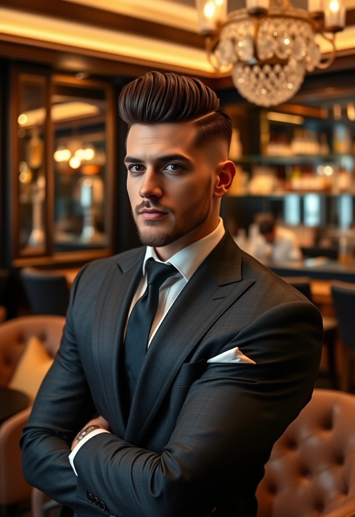 15 Modern Temple Fade Haircuts for Men That Will Transform Your Look! - 3. Pompadour Fade