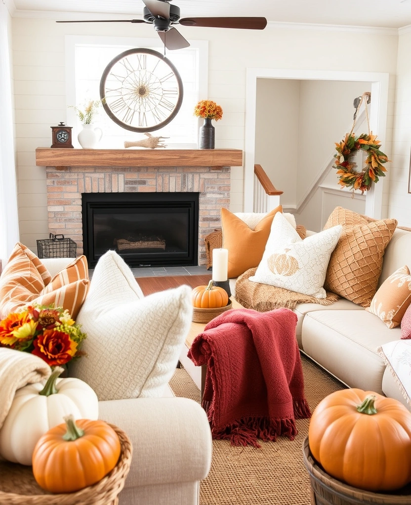 22 Charming Farmhouse Living Room Ideas That Will Steal Your Heart! - 22. Seasonal Decor Swaps