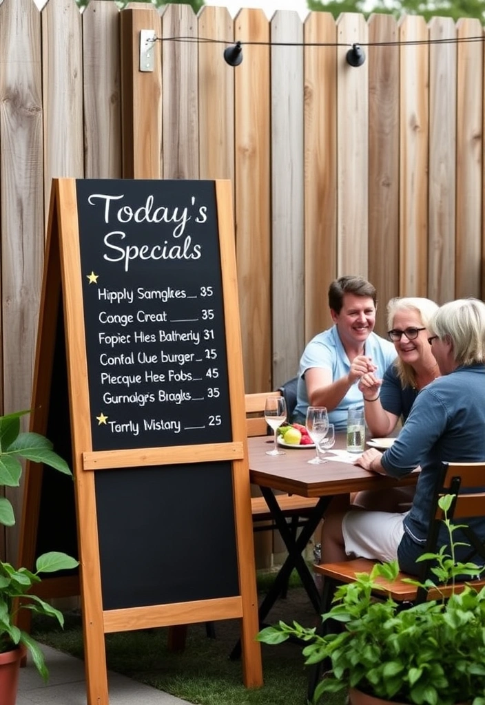 24 Cheap Outdoor Kitchen Ideas That Will Transform Your Backyard into a Culinary Paradise! - 21. Outdoor Chalkboard Menu