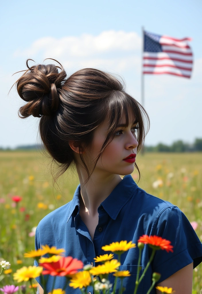 21 Patriotic and Stylish 4th of July Hairstyles That'll Make You Shine! - 3. Patriotic Half-Up Bun