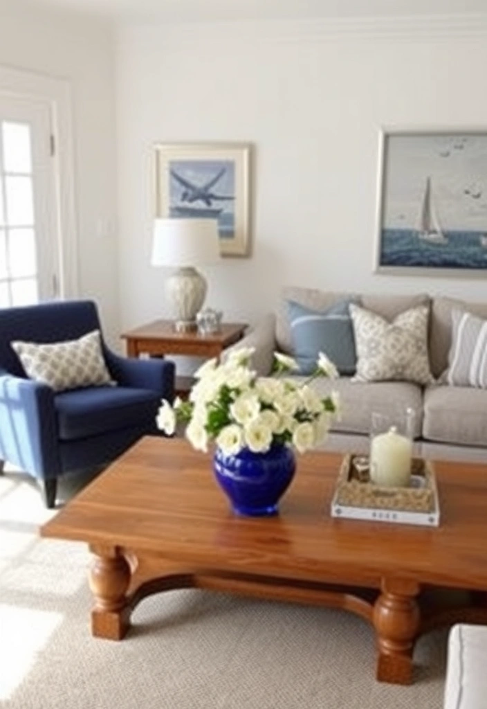 22 Modern Coastal Living Room Ideas That Will Make You Feel Like You're on Vacation! - 1. Nautical Blue Accents