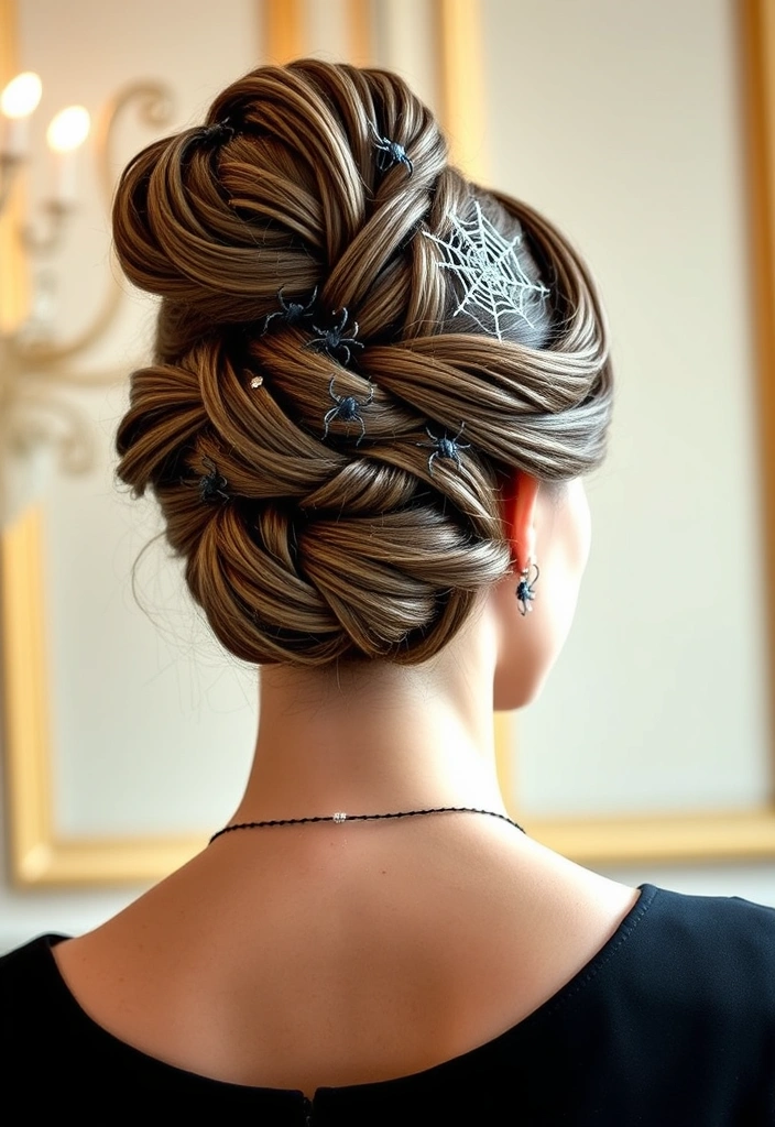 15 Spooktacular Halloween Hair Ideas That'll Haunt Your Friends! - 6. Spider-Web Updo