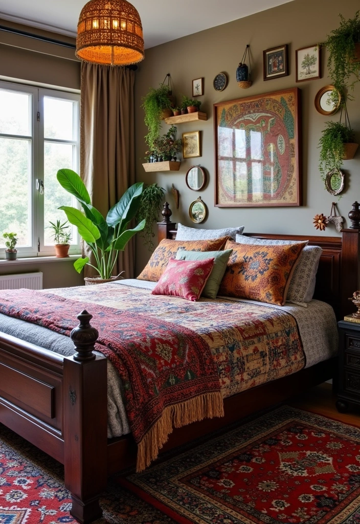 26 Dark Wood Bedroom Ideas That'll Make You Want to Curl Up for Days! - 3. Bohemian Bliss